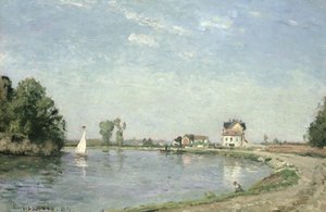 1871年、川の端で 作： Camille Jacob Pissarro